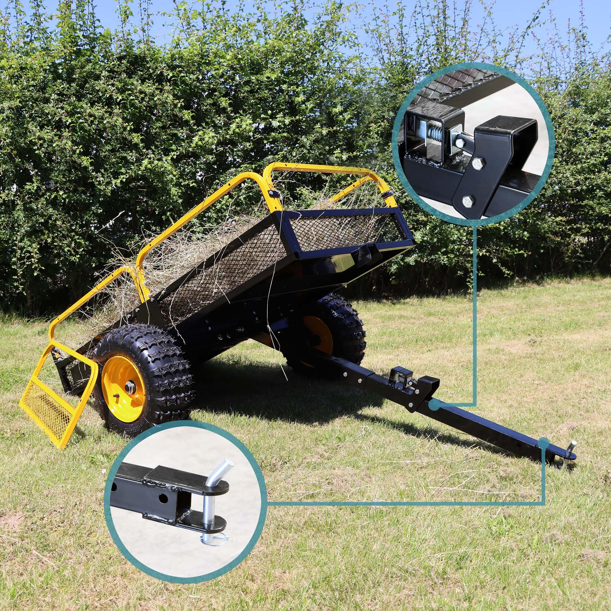 Wiltec Remorque basculante – 2100 x 1200 x 70 mm – capacité 450 kg – en Acier – avec Grille et Parois Amovibles – pour Tondeuse autoportée ATV Jardinage Transport