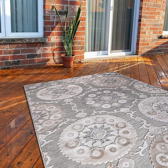 CAMILSON Indoor/Outdoor Rug, Beige 6’x9’ Bohemian Medallion