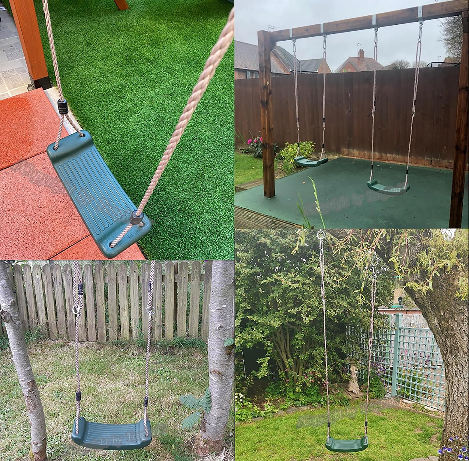 Swing Seat with Adjustable Rope and Screw Lock Carabiner Hooks Tree Swing for Indoor Outdoor (Black)