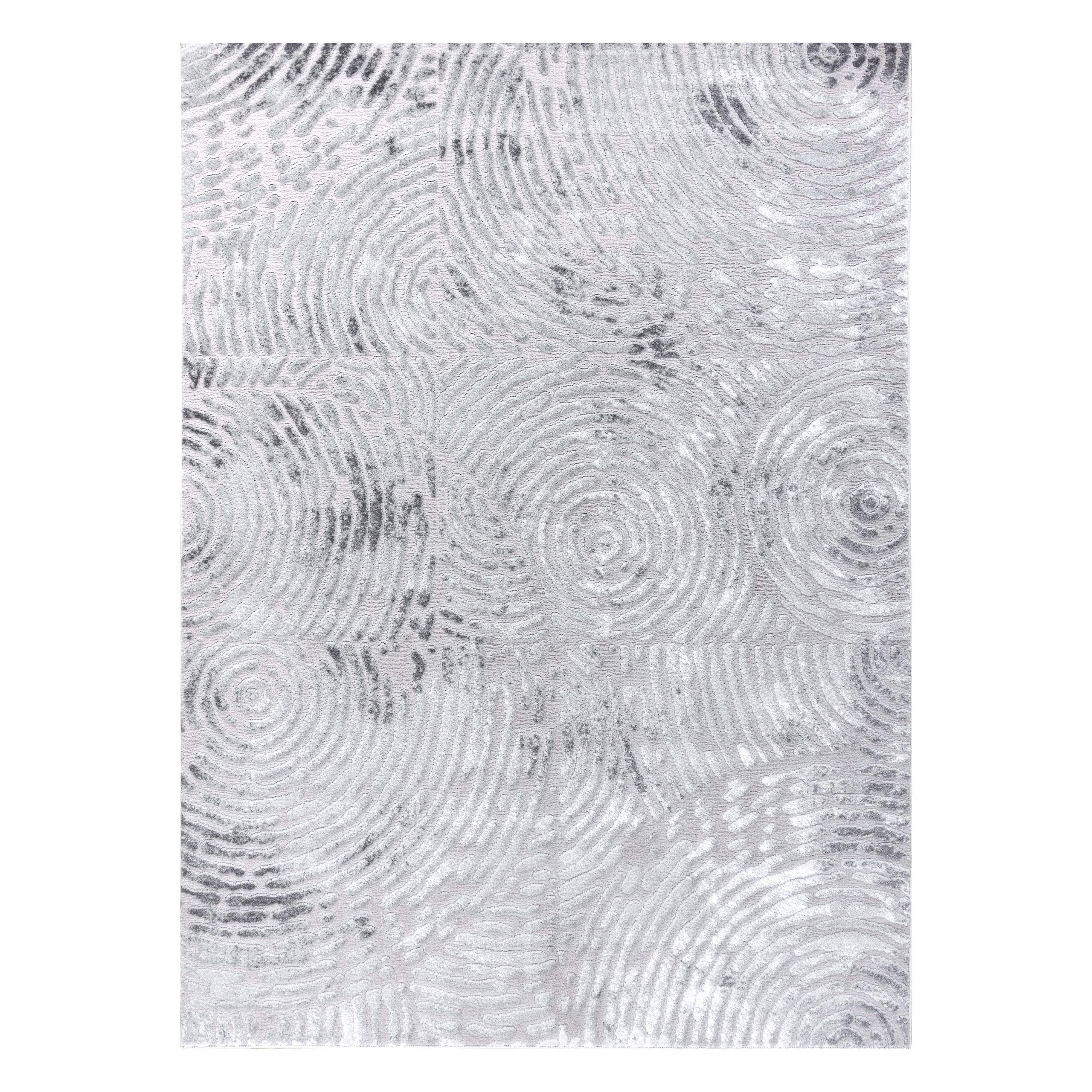 Nowoczesny dywan MEFE, elegancki dywan do salonu, sypialni, okręgów, odcisków palców - strukturalny, dwa poziomy z włókniny, szary, srebrny 240 x 330 cm