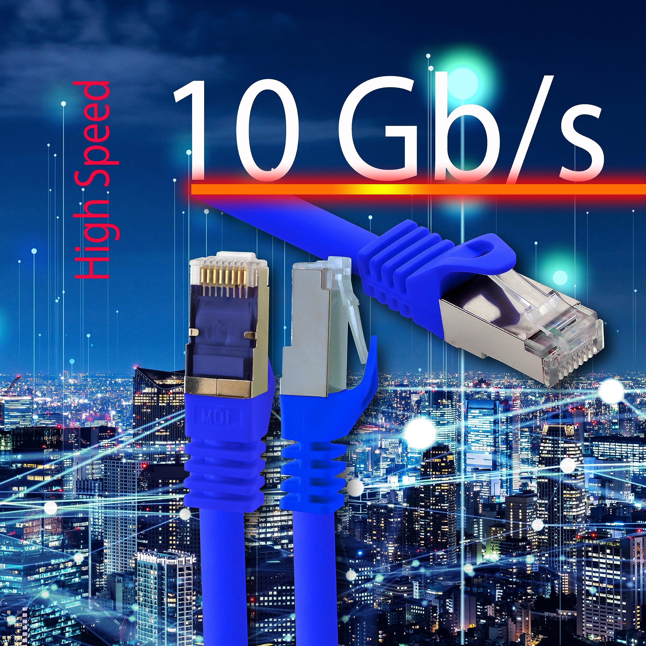 Cable de red Cat.7 (50 m, 1 unidad, cable de red LAN Ethernet, S-FTP, LSZH, PIMF, 10 GB, S, RJ45, conector Cat6a)