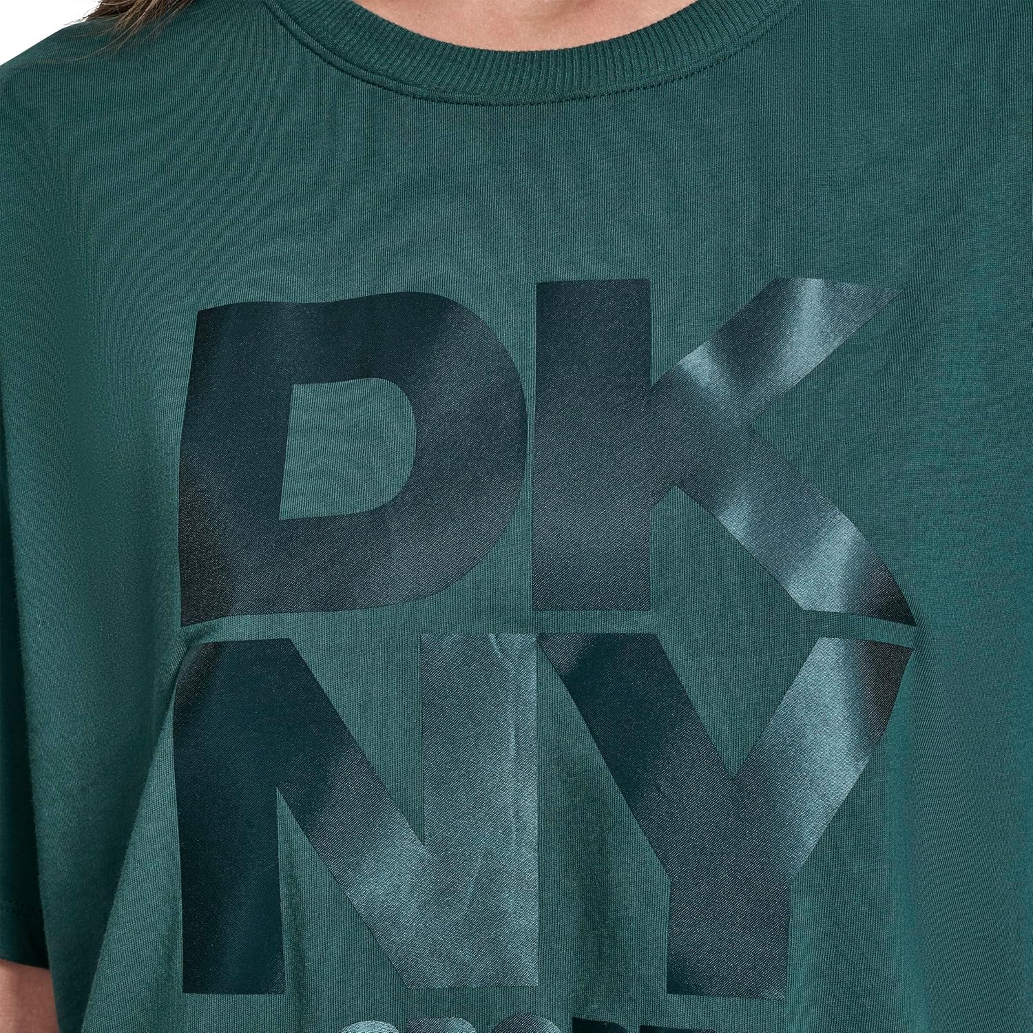 DKNY Womens Short Sleeve Stacked Satin Logo T-Shirt - Image 5