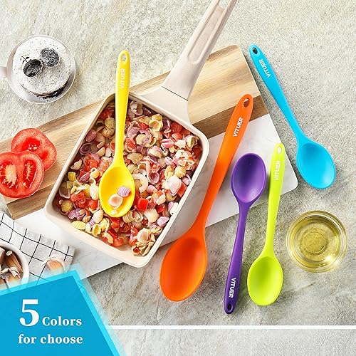 Miniatura 4 de Juego de 5 cucharas de silicona para servir, resistentes al calor, para cocinar, mezclar, remover y servir, aptas para lavavajillas (paquete de 5,