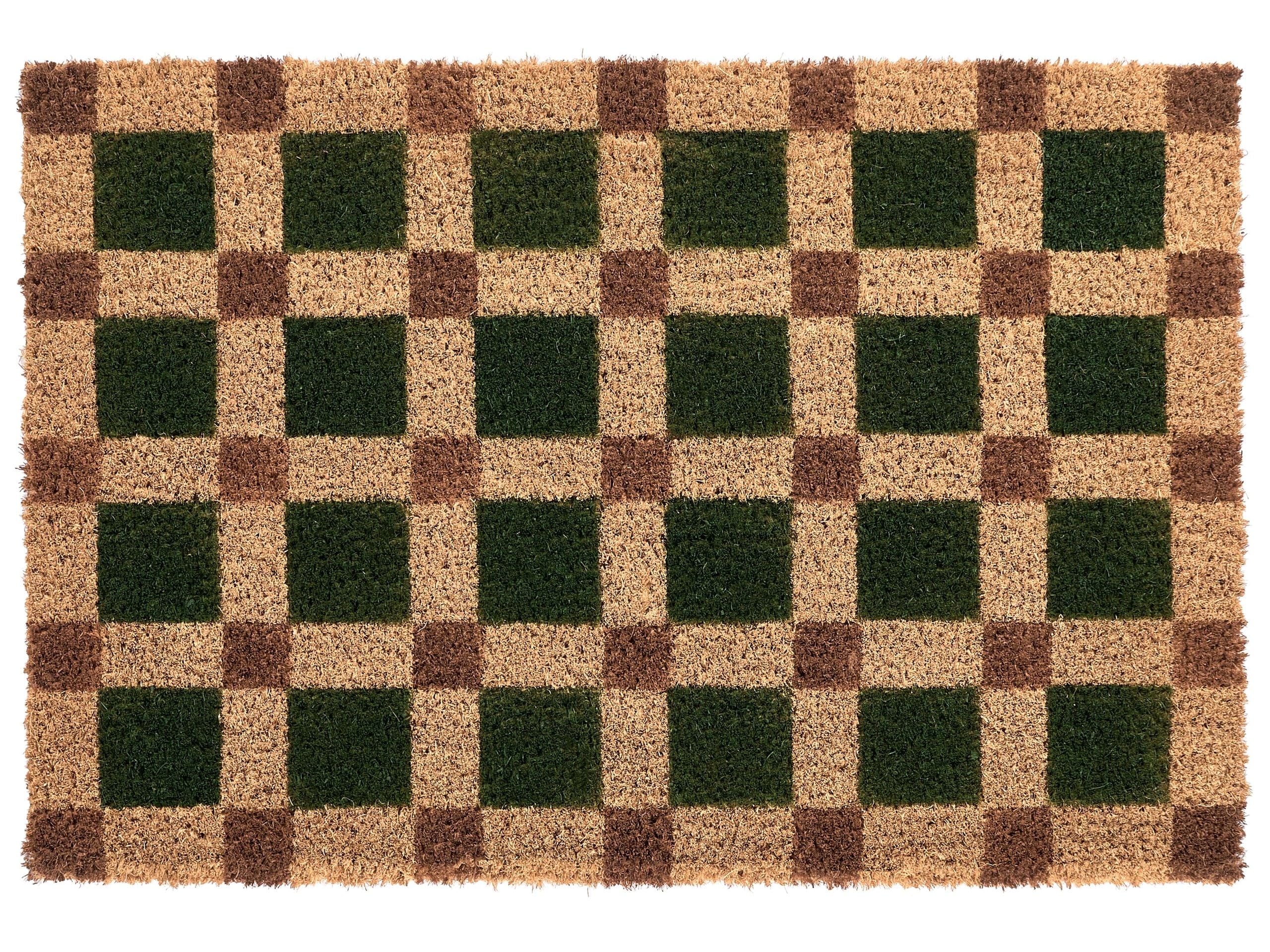 Beliani Paillasson en Fibre de Coco 60 x 90 cm Antidérapant Dessous en PVC Motif à Carreaux Vert et Beige Villasis