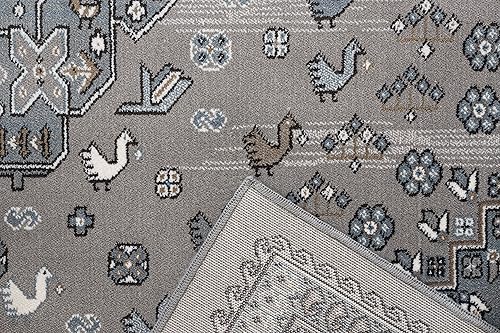 Miniatura 5 de Medallion - Alfombra de viscosa gris, azul, marfil y beige, 8 x 10