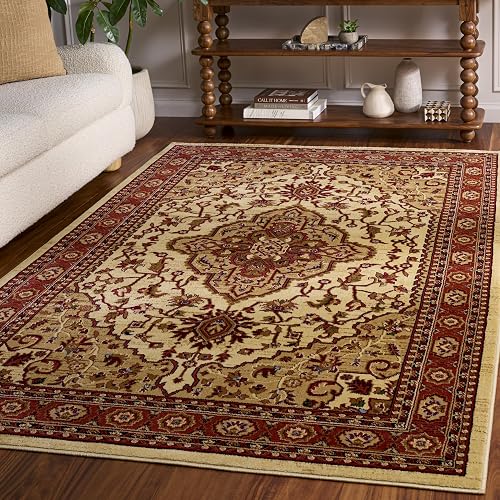 SAFAVIEH Area Rug 5'3'x7'6' - Lyndhurst Collection - Traditional Design, Ivory & Rust, Non-Shedding & Easy Cleaning, Ide