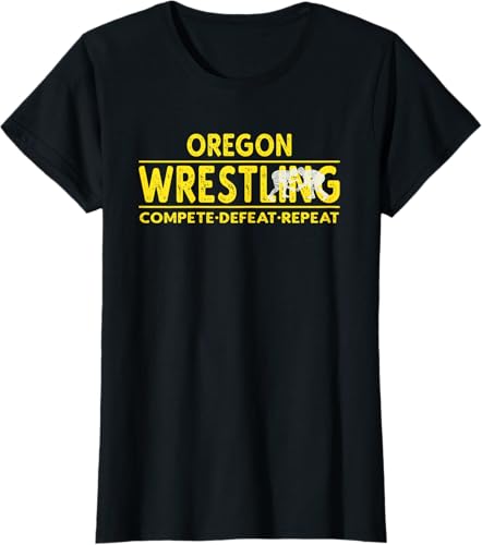 Miniatura 88 de Oregon Wrestling - Compete, Defeat, Repeat T-Shirt Negro,Azul Marino,Asfalto,Blanco,Azul Pastel,Arándano,Rojo,Verde Bosque,Verde Kelly,Verde
