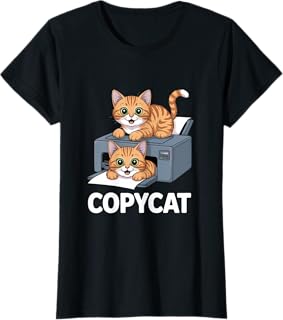 Funny Copycat Printer Cat Cartoon Graphic T-Shirt