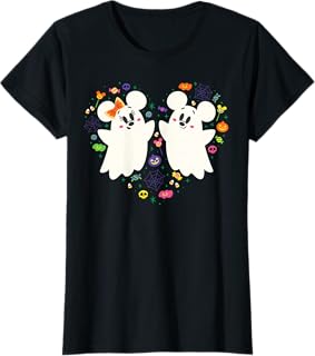 Mickey and Minnie Cute Little Ghosts Halloween Heart T-Shirt