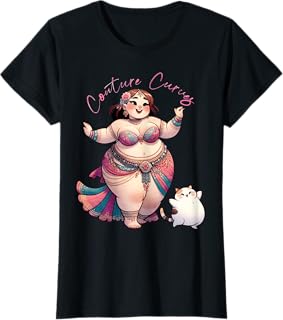 Couture Curves Gorgeous BBW Belly Dancer with Cute Copy Cat T-Shirt for Men Women
