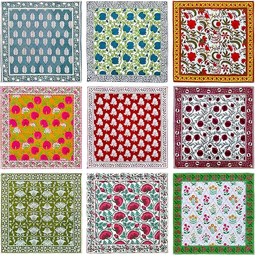 Vista 9 de DIYANAIMPEX 10 Servilletas de Tela de Algodón con Estampado en Bloque a Mano Hechas a Mano Tamaño 16x16 Pulgadas Estampadas Decoración del Hogar