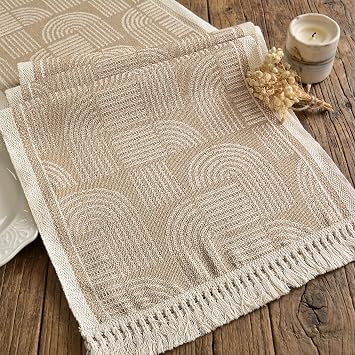 Farmhouse Table Runner with Tassels for Boho Home Decor 13x72 Inch | 72 Inches Long Beige Thick Woven Rustic Table Decoration, Burlap Macrame for Living Room Entryway Table Kitchen