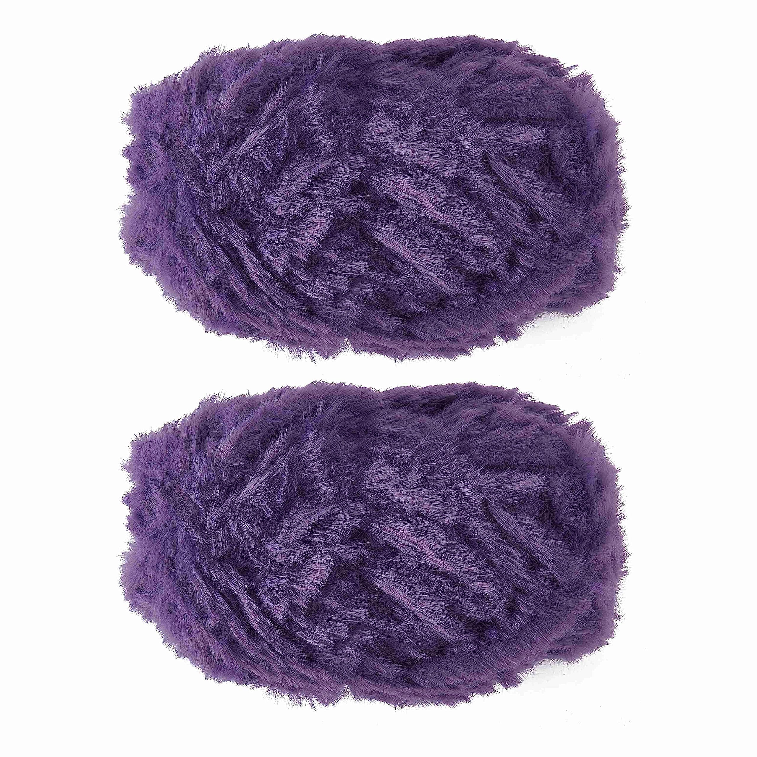 BEEFLYING 2 Roll Super Soft Fur Chunky Fluffy Faux Fur Yarn for Crochet Knit Blanket Rug Clothes - 2×30m(2×32.8yds,51g×2)-Indigo
