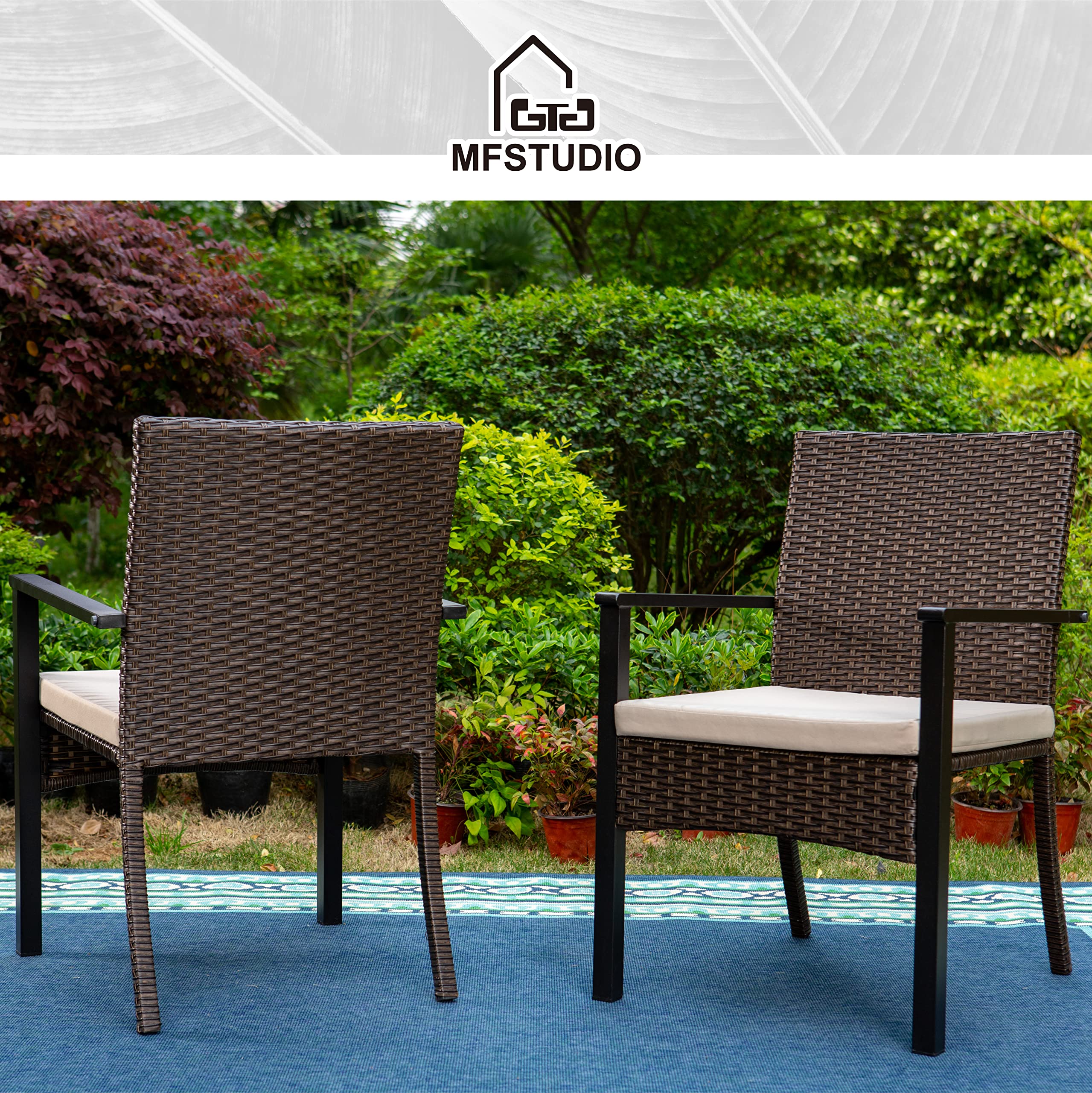 MFSTUDIO Gartenstuhl 2er Set, Rattan Stuhl Garten Sessel Stuhlset Balkonstühle Terrassenstühle Balkonsessel mit Abnehmbaren Kissen…