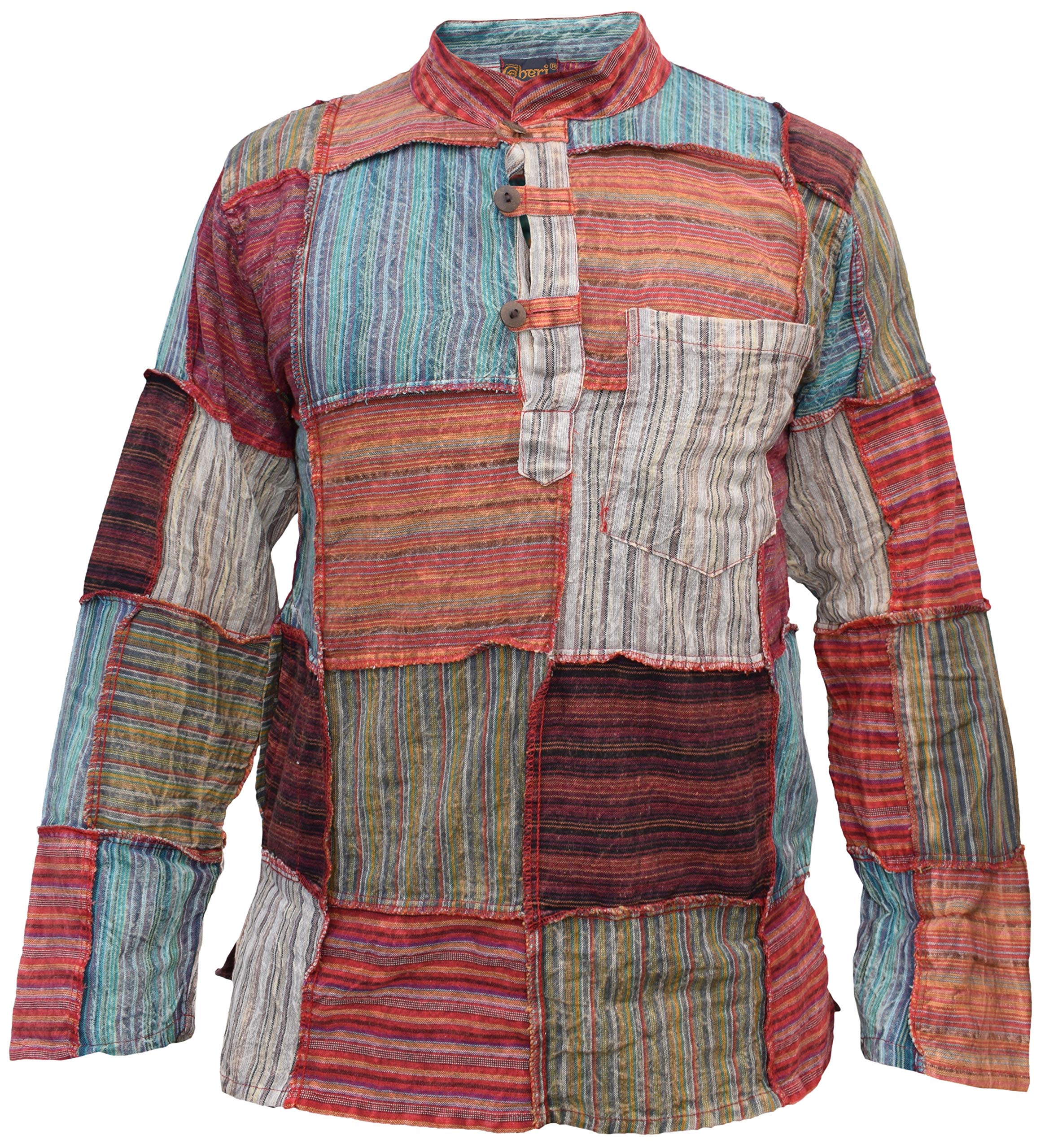 Gheri Men's Thin Patch Grandad Summer Hippie Kurta Shirt 5X-Large Multicoloured