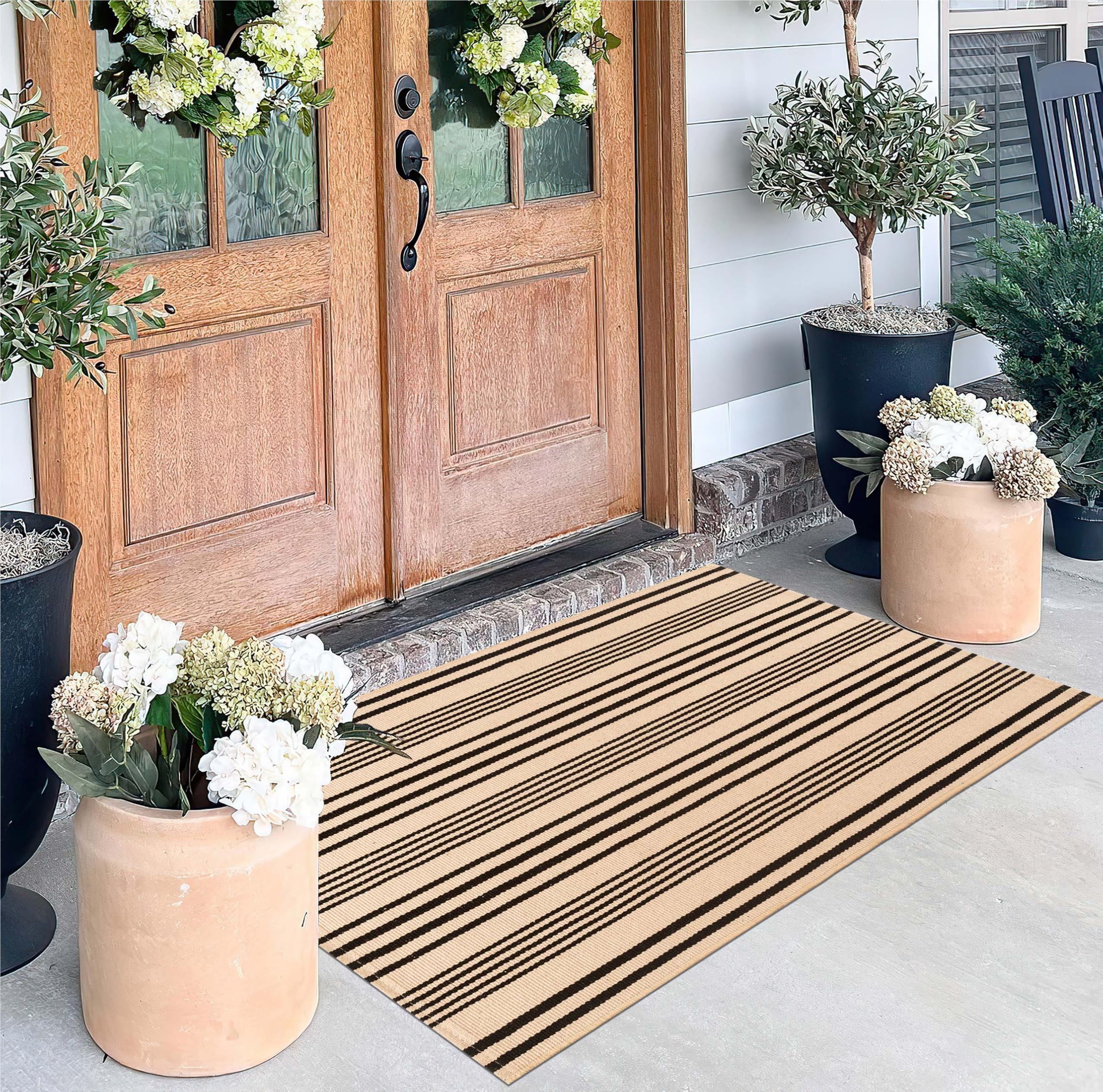Alfombra de Entrada Exterior de otoño de 2,3'x3,6', Color Negro y Beige