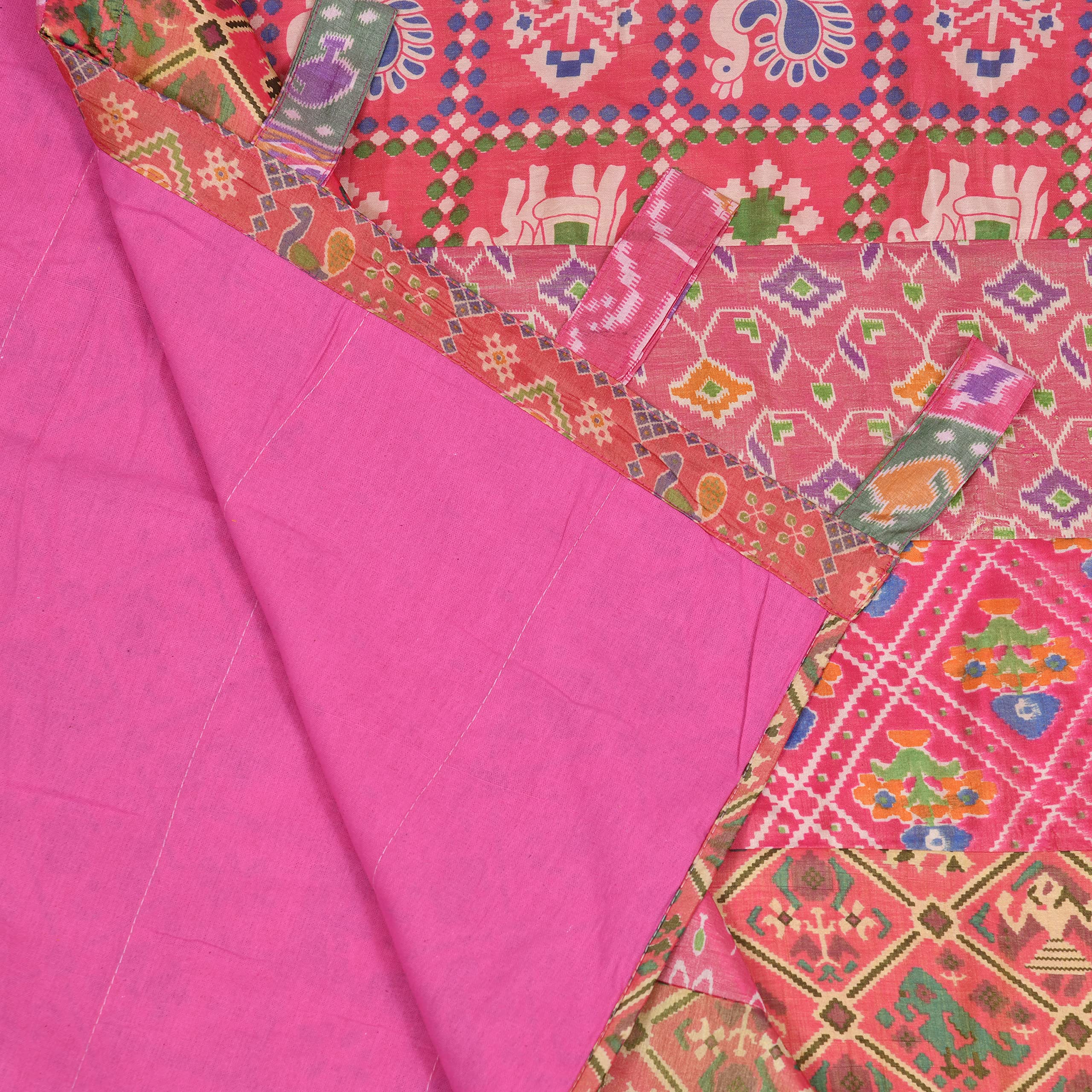 THE ART BOX Pink Silk Sari Curtains – Boho Patchwork Window Panels