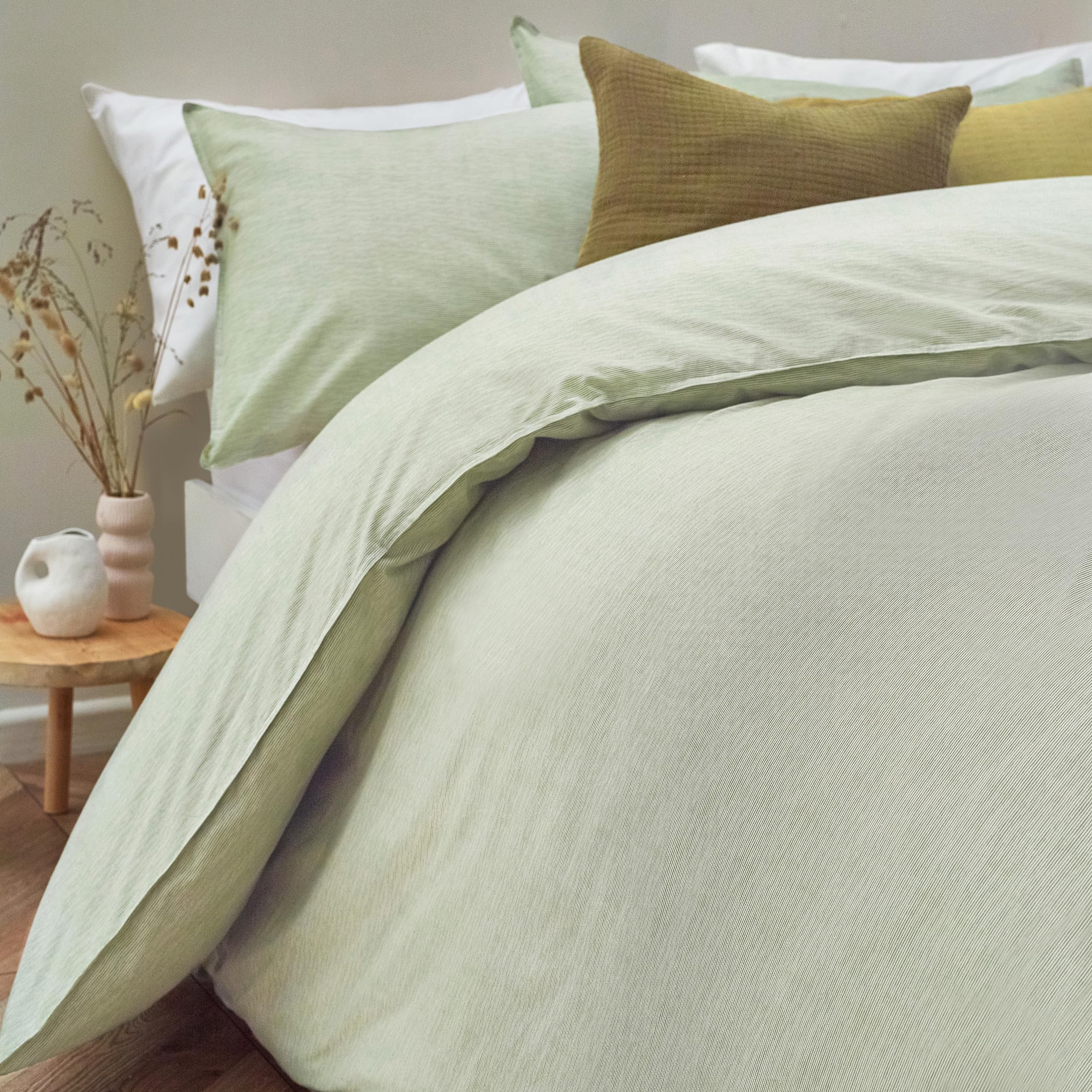 Yard Heaton Stripe 100% Cotton Duvet Cover Set - Super King - Khaki - Image 3