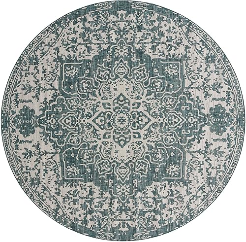 Miniatura 3 de Unique Loom Jill Zarin Jill Zarin Outdoor Collection - Alfombra Dubái (10 pies 8 pulgadas, redonda, verde azuladomarfil)