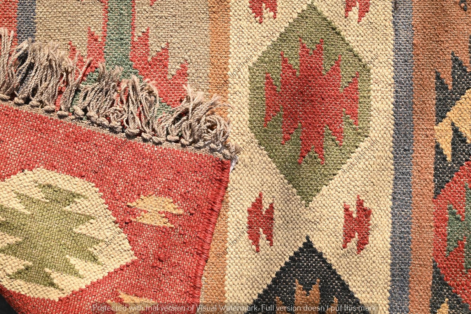 Handwoven Kilim Wool & Jute Area Rug - Flatweave Dhurrie Rug for Living Room Bedroom Kitchen or Entryway - Non-Slip Stylish Home Decor Rug (Wool & Jute)