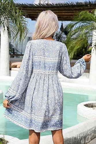 Miniatura 5 de R.Vivimos - Mini vestido tipo túnica para mujer, de manga larga, con estampado floral, casual, de algodón