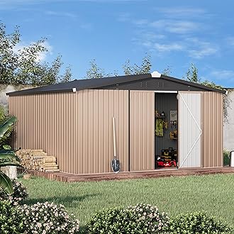 12' x 12' Shed Metal, Outdoor Storage Sheds & Outdoor Storage 12' x 12' with Lockable Doors, Large Steel Yard Shed, Utility and Tool Storage for Garden, Backyard, Patio, Outside use in Grey