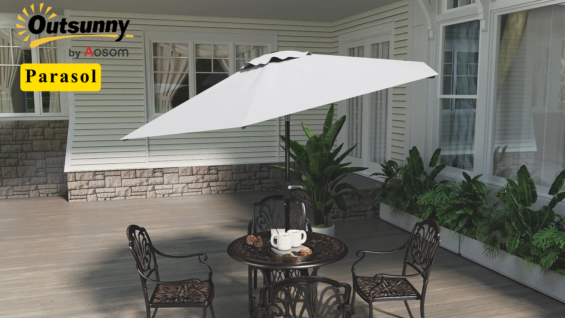 Parasol Droit Hexagonal Outsunny - Ø 2.3m - Inclinable - Toile Polyester Haute Densité