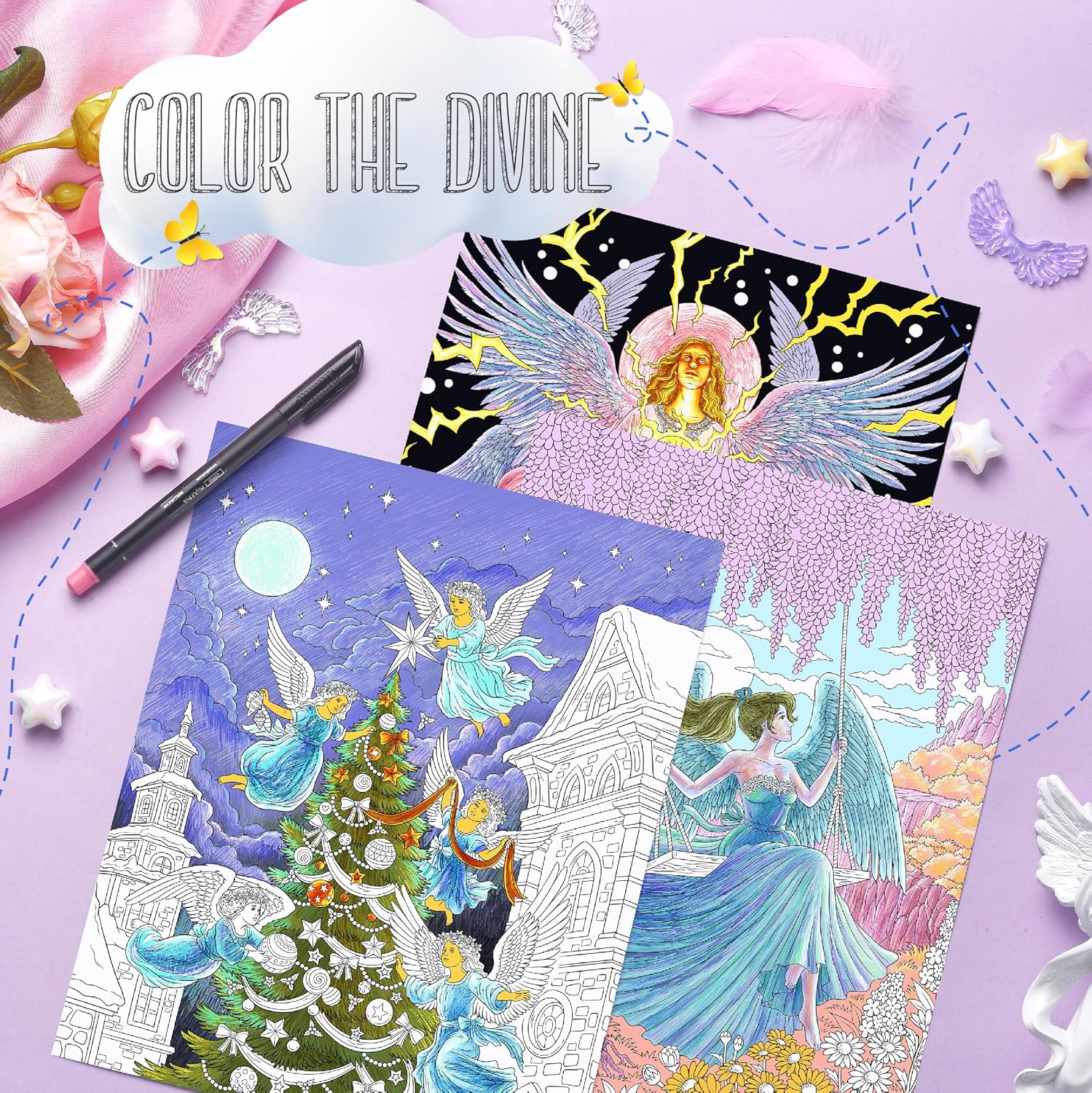 ColorIt Angels Undefined Spiral Bound Adult Coloring Book, 50 Original Illustrations of Celestial Cherubs and Archangels - Thick Paper, Perforated Pages, Hard Book Covers, Ink Blotter Paper