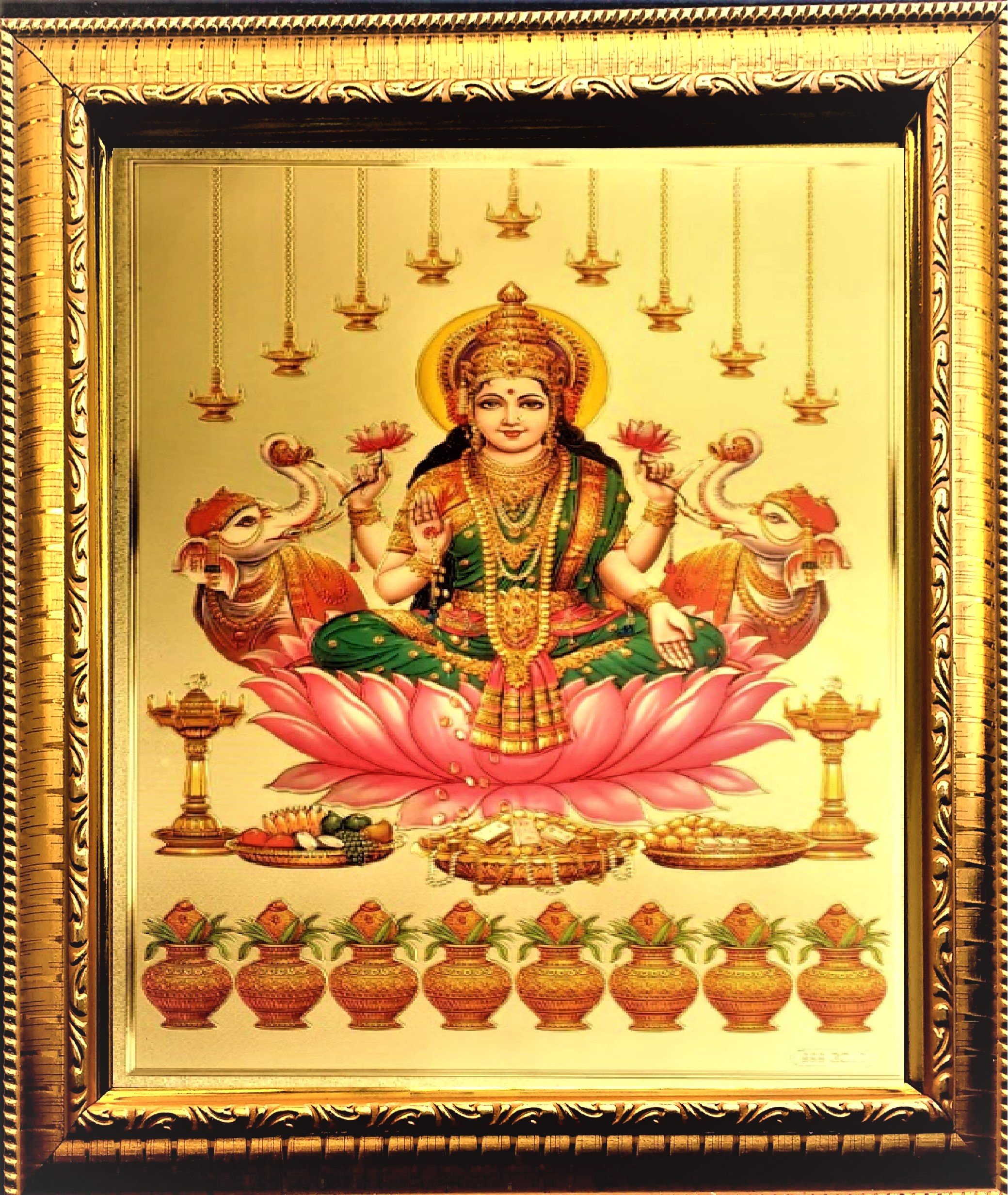 ADA Handicraft Shree Laxmi Devi Hindu Religious Wood Wall Photo Frame For Diwali Pooja Home Decor (35 x 25 x 1 cm, Multicolour)