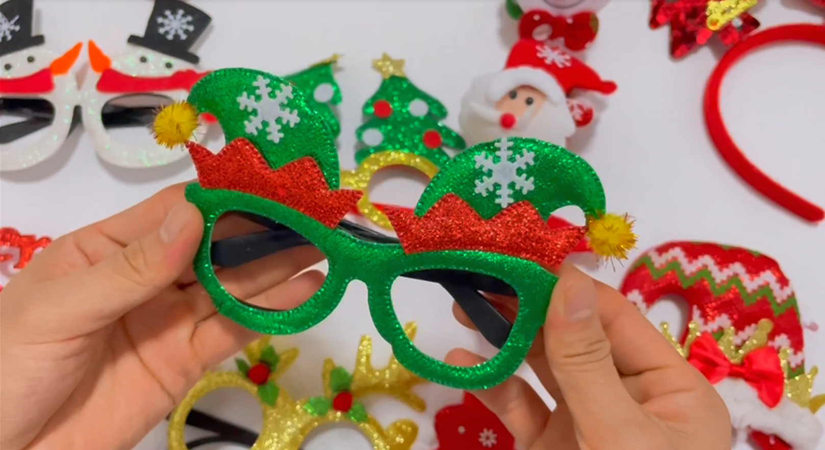 24PC Christmas Glasses & Headbands Set - Santa Hats Photo Props For Parties