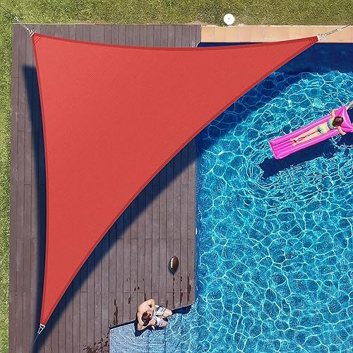 Colourtree Toldo parasol tipo vela triangular de 14 x 14 x 19.8 pies, color rojo, permeable al agua y resistente a los rayos UV, resistente, para