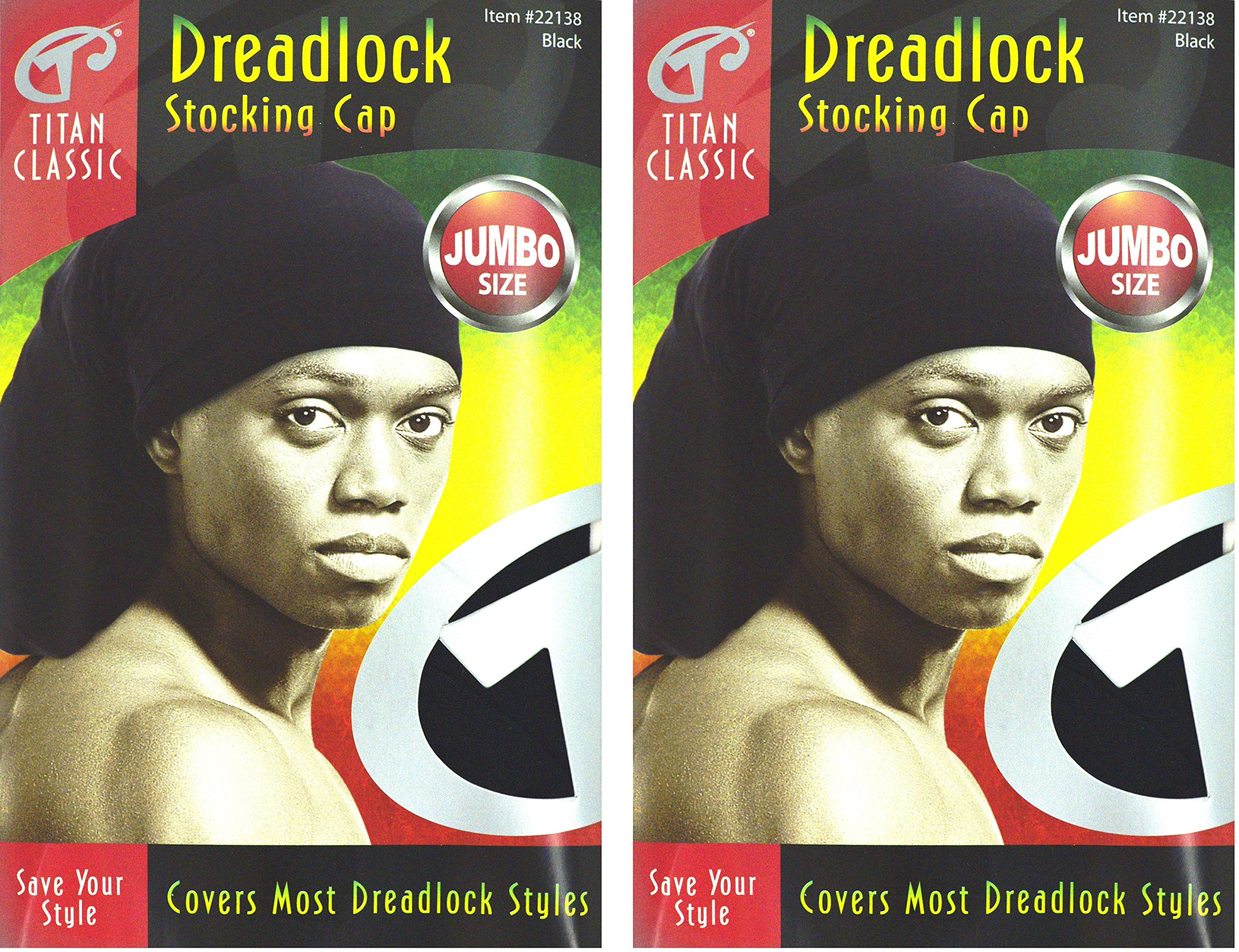 Titan Classic(2 pack, Black Jumbo) - Dreadlock Stocking Cap Jumbo Size 2 pack Kufi Cap