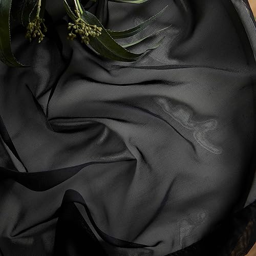 Miniatura 5 de HLC.ME Paneles de cortinas de gasa transparente negra con bolsillo para barra de tratamiento de ventanas para dormitorio y sala de estar (54 x 84