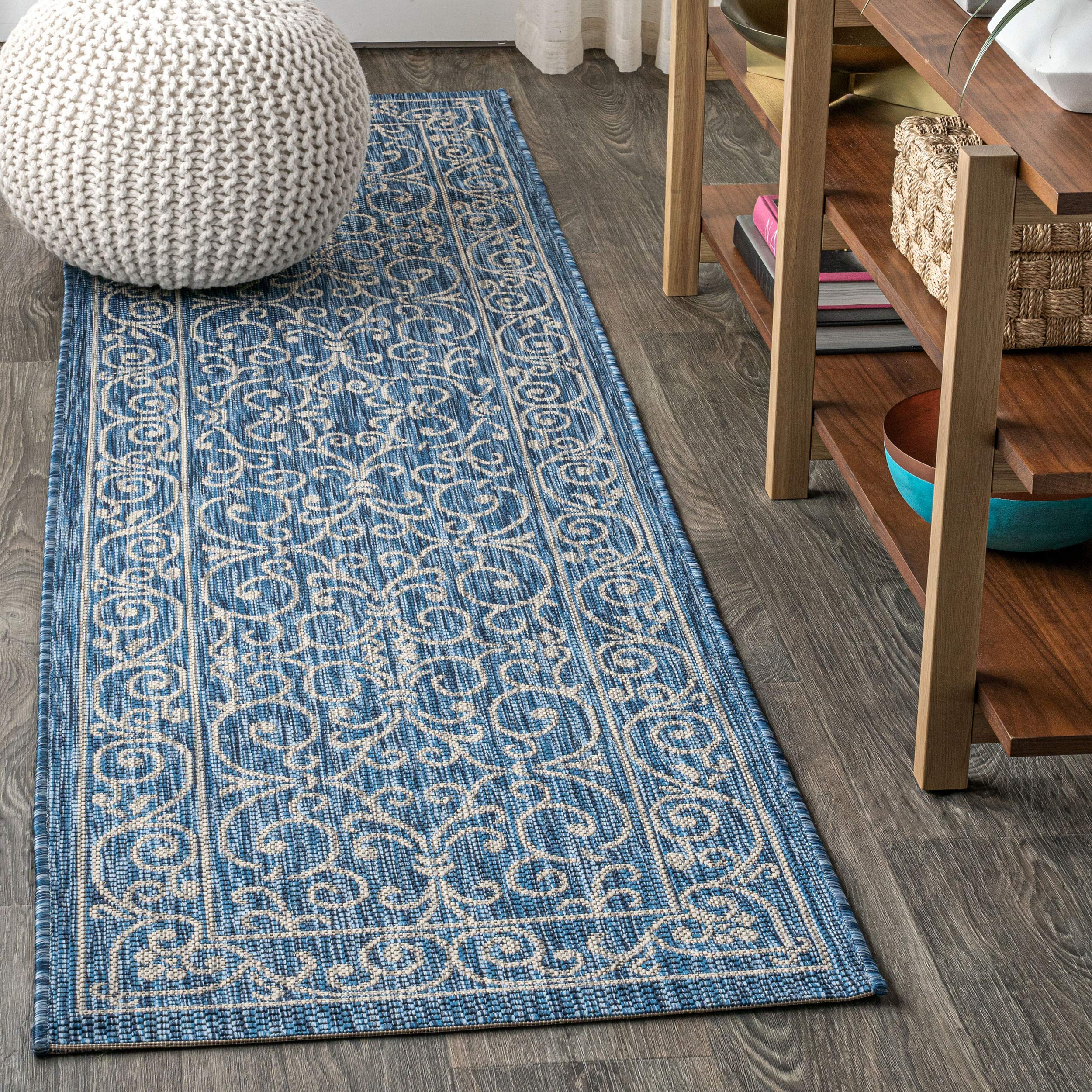 JONATHAN YSMB106D-28 Charleston Vintage Filigree Textured Weave Indoor/Outdoor Navy/Gray 2 ft. x 8 ft. Runner-Rug, Classic,Easy Cleaning,HighTraffic,LivingRoom,Backyard, Non Shedding