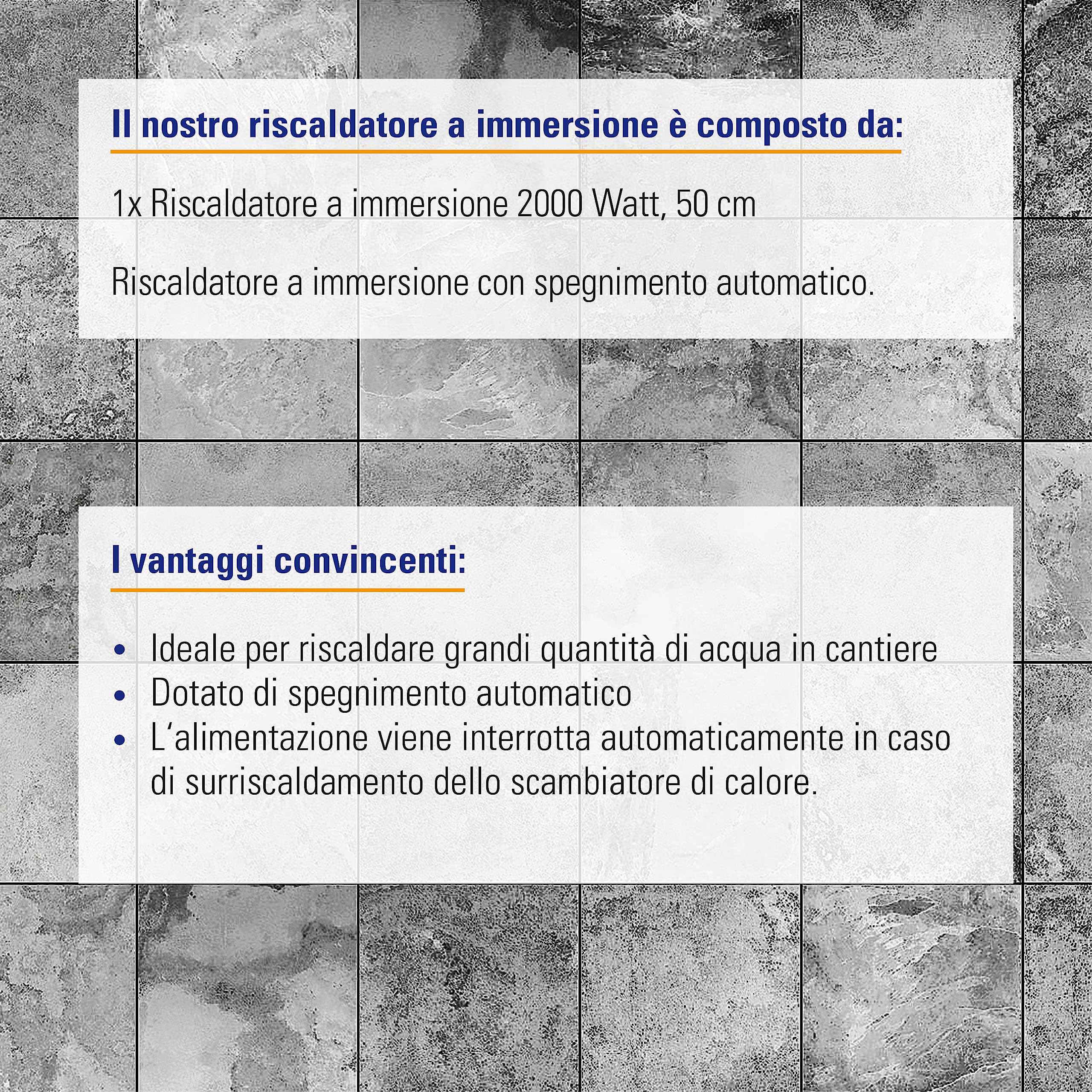 Karl Dahm Scaldacqua a Immersione con Spegnimento Automatico, 2000W 50cm I Scalda Acqua Elettrico con Profondità di Immersione 40cm I Ideale per Cantieri I Resistenza per Riscaldare l'Acqua – 10295