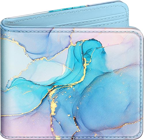 Funermei Linda cartera de cuero de dibujos animados para mujer azul Marble Lindo