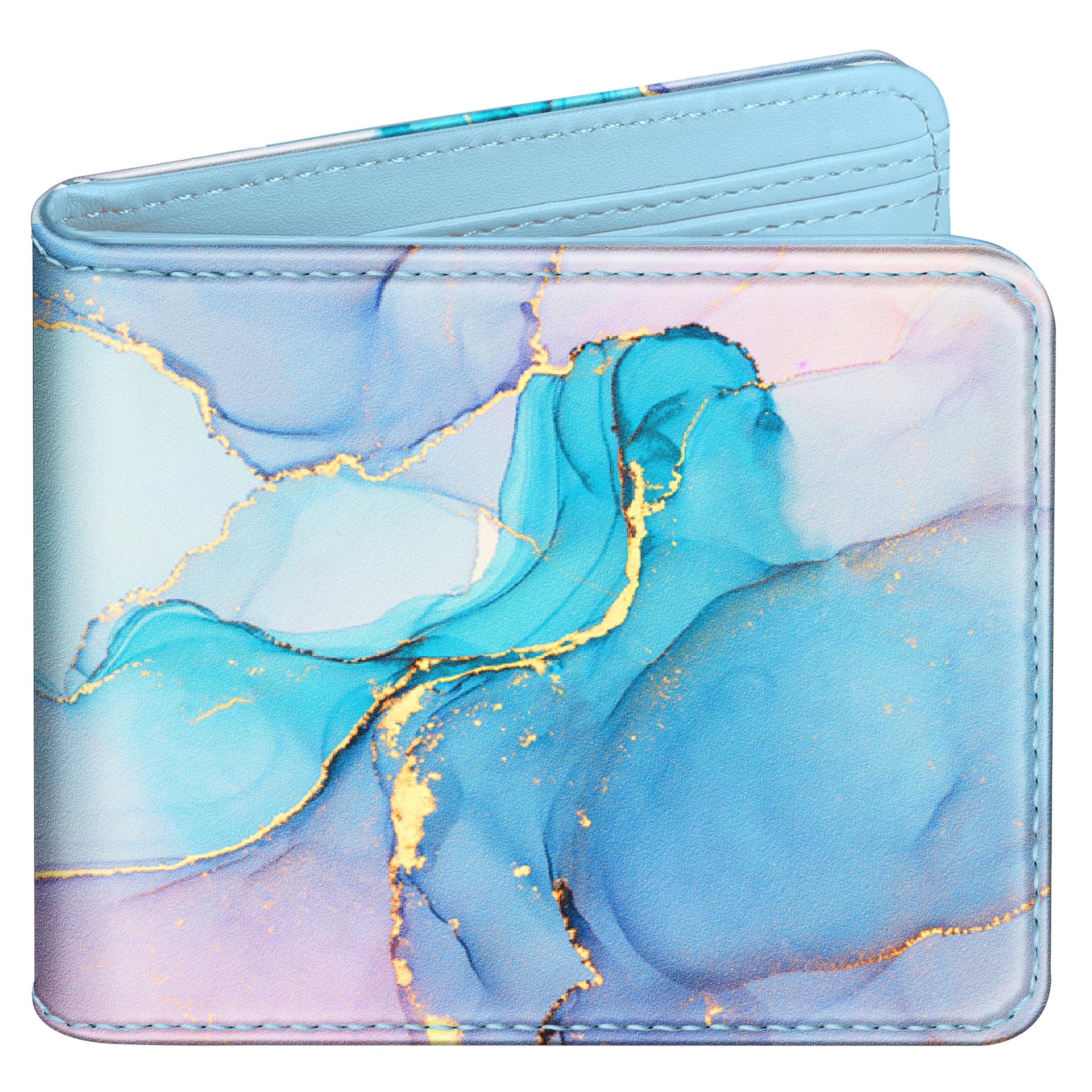 Funermei Cute Wallet for Women Girls Marble Leather Bifold Wallet Boys Aesthetic Credit Card Holder RFID Blocking Id Cash Slim Small Bi Fold Wallets with Coin Pocket Teen Little Girl Blue Funny Desgin