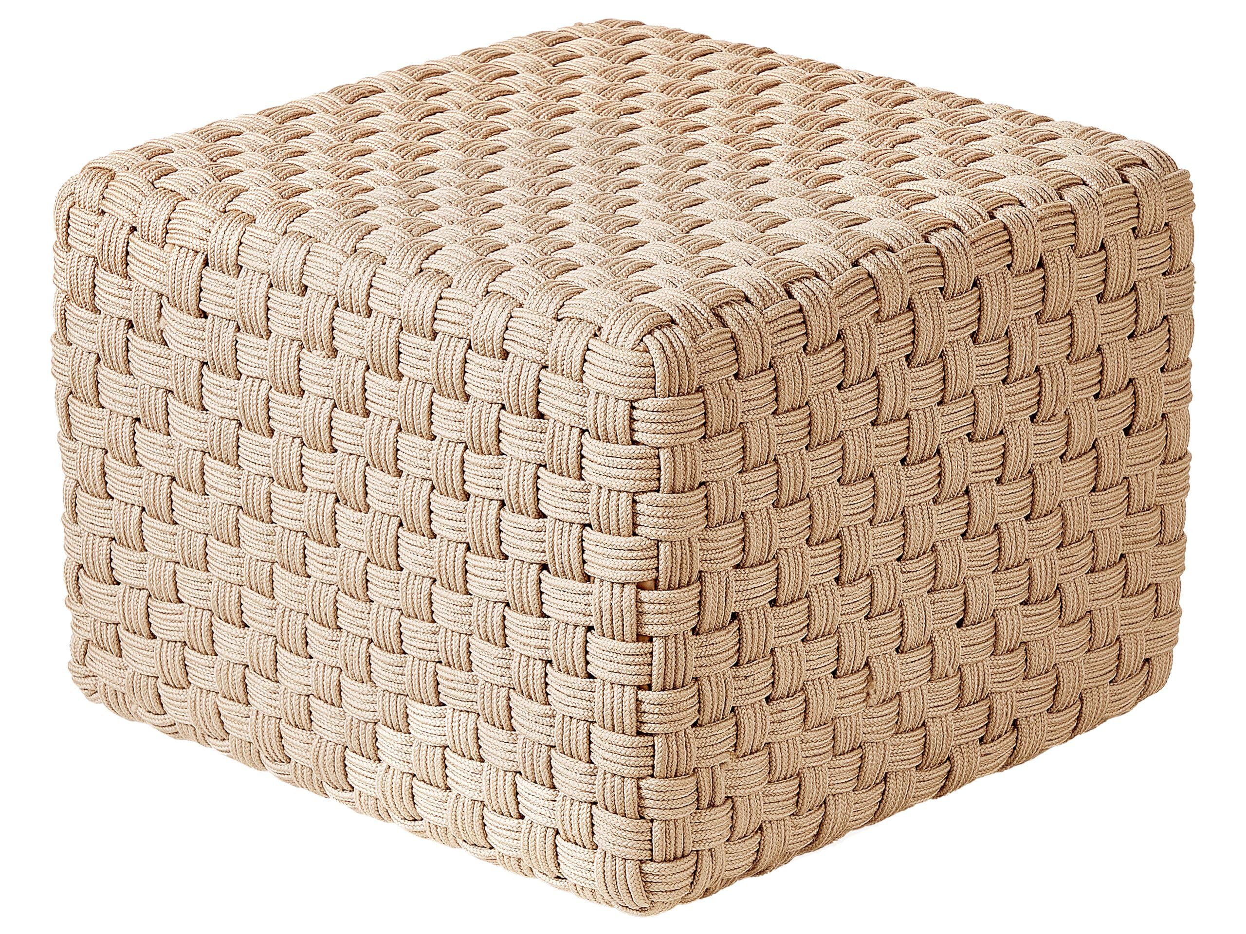 Beliani Pouf d'Extérieur Tissé à la Main Ottoman de Jardin 50 x 50 cm Matière Synthétique Beige Clair Nalli