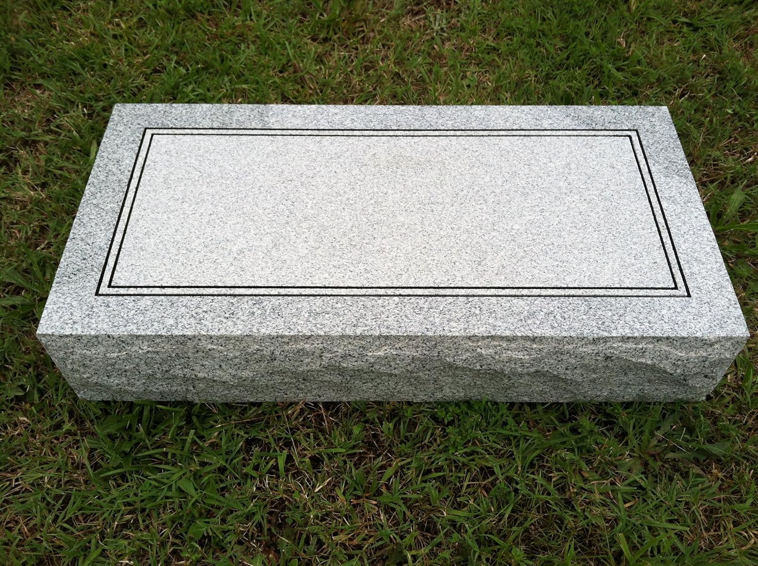 Granite Headstone with Double Lined Border and Frosted Interior | Measures 24” x 12” x 4” | Professional Grade Memorial Stone | Custom Engraved Gray Flat Grave Marker