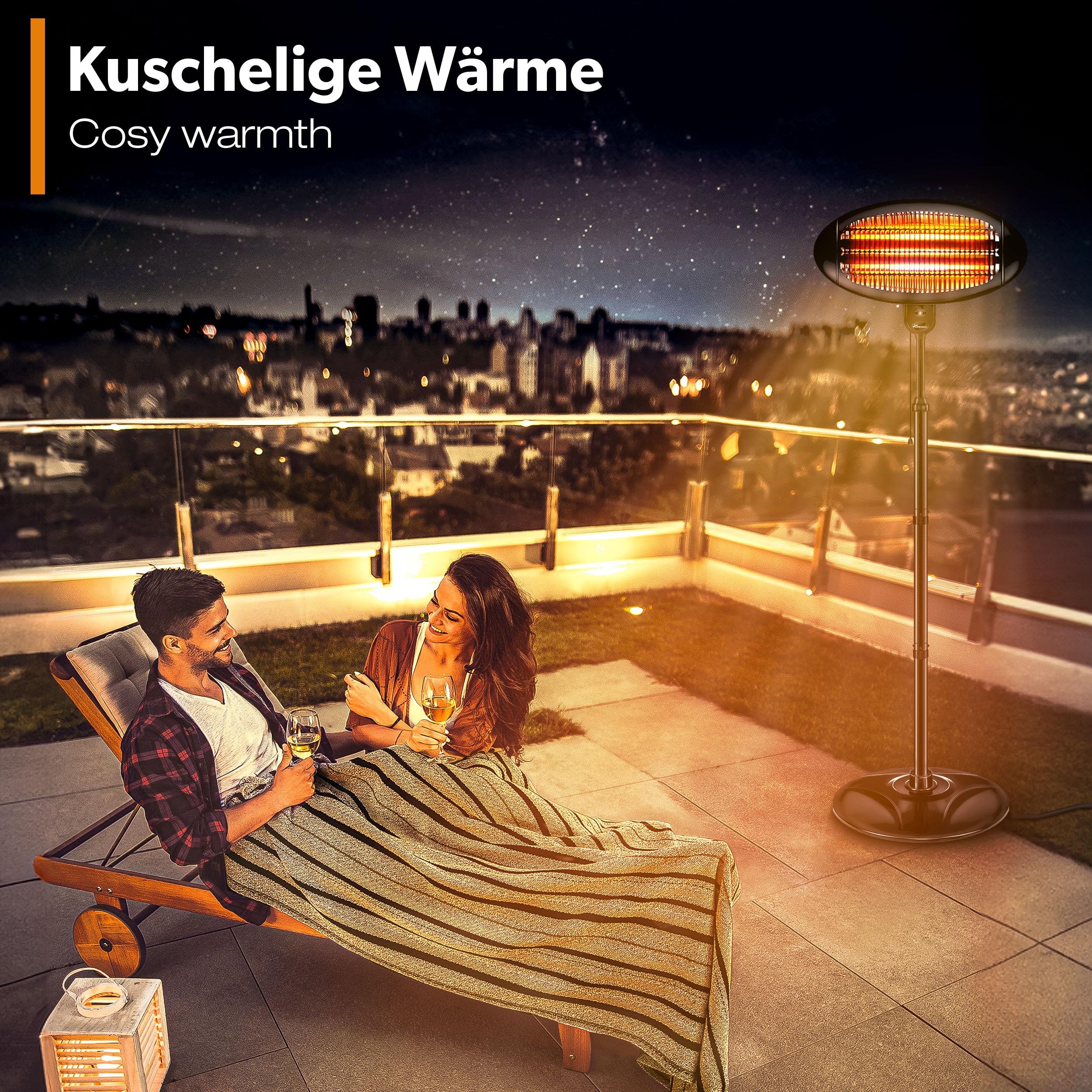 TRESKO Infrarot Stand-Heizstrahler 2000W | Wärmestrahler Terrasse elektrisch mit 3 Heizstufen | Terrassenstrahler Innen & Außen | Infrarotstrahler mit LED-Anzeige