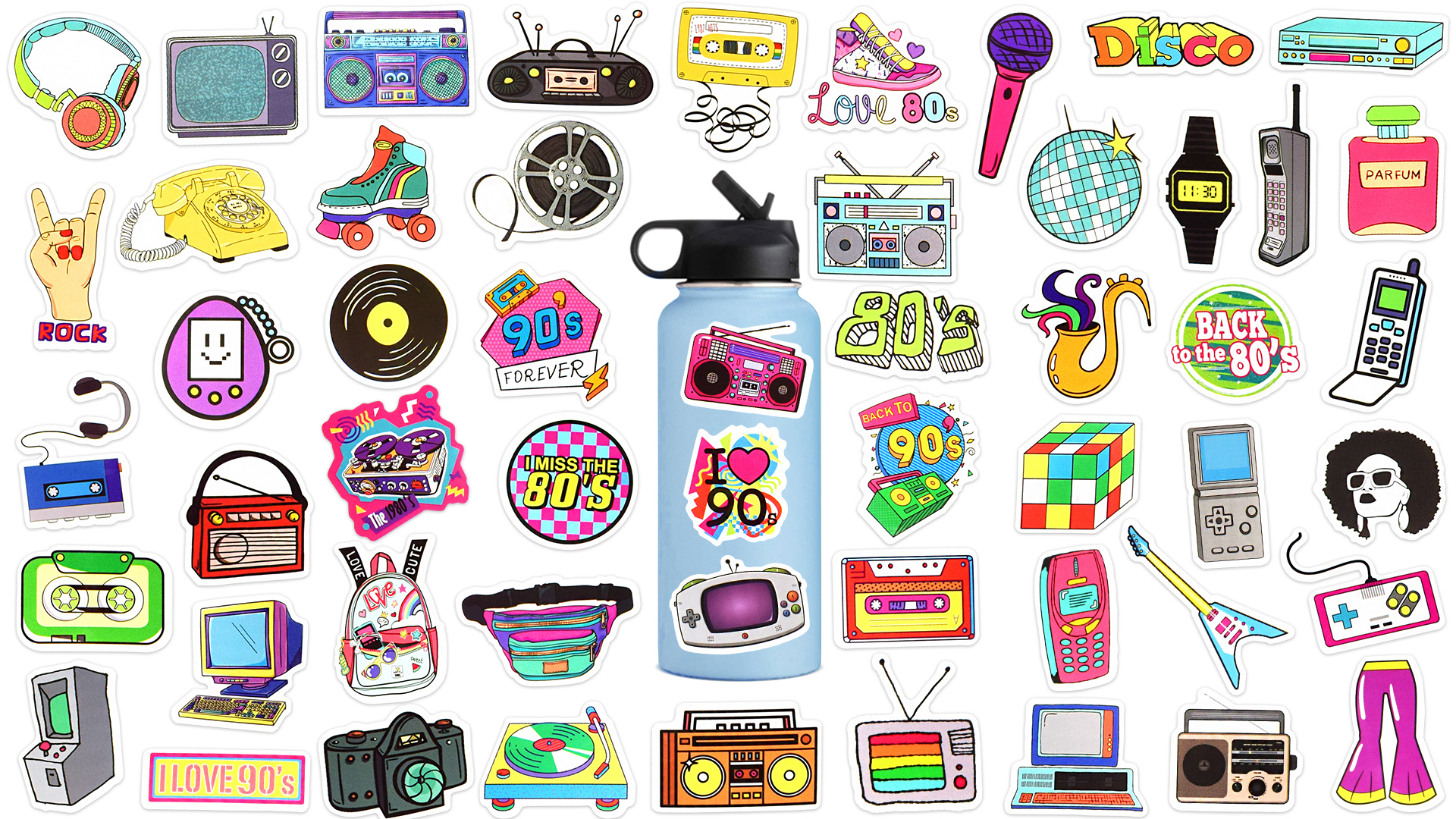 Amazon.com: 70 Pcs 8090s Retro Sticker Pack for Adults, Waterproof