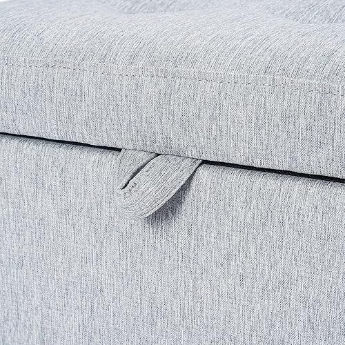 Miniatura 66 de Adeco Taburete de almacenamiento con diseño de escritura de tela, tapa con bisagras, patas de madera maciza, otomanas de 18 pulgadas de altura y 3D