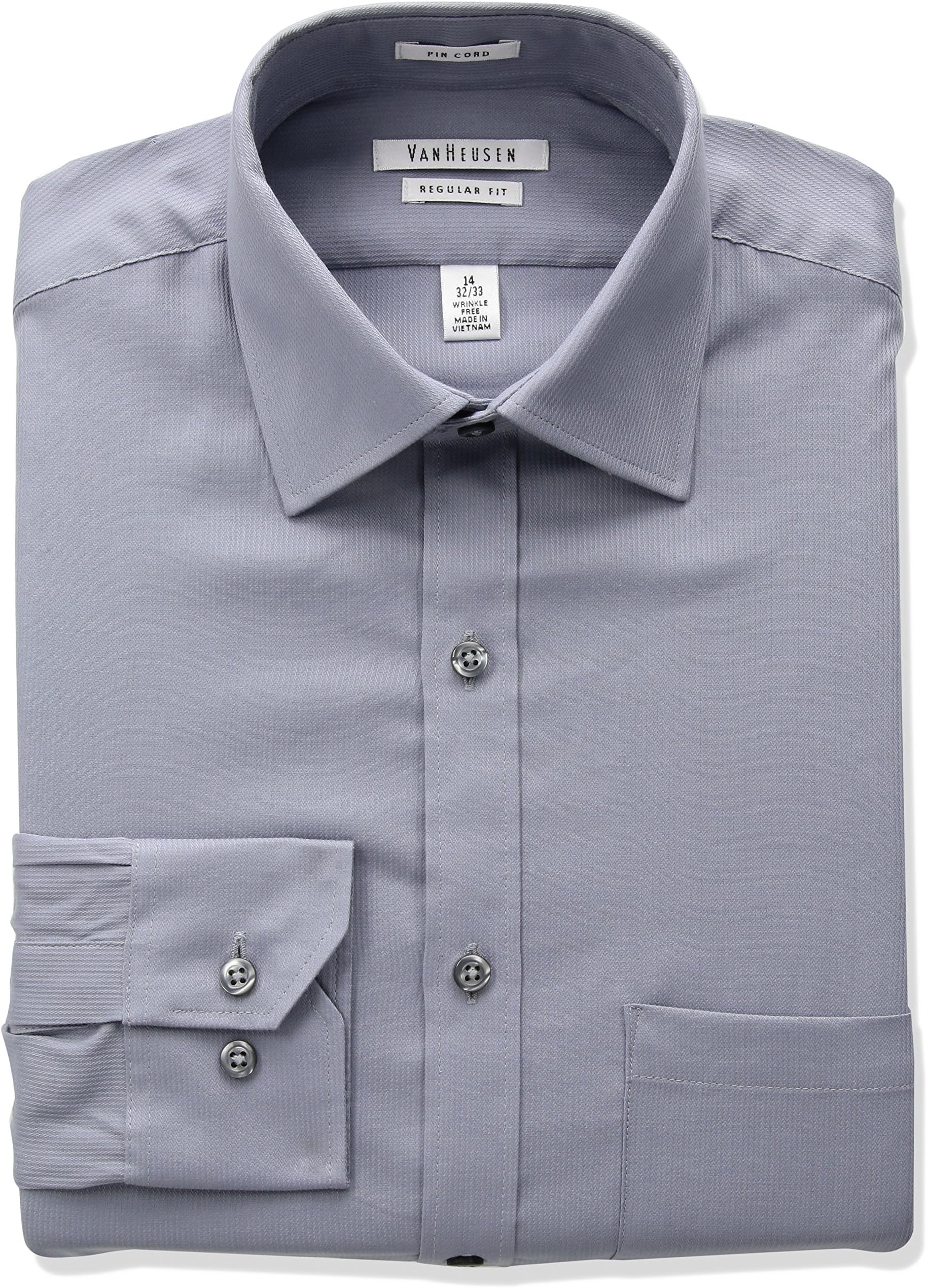 Van Heusen Mens Dress Shirts Regular Fit Solid Pincord Spread Collar