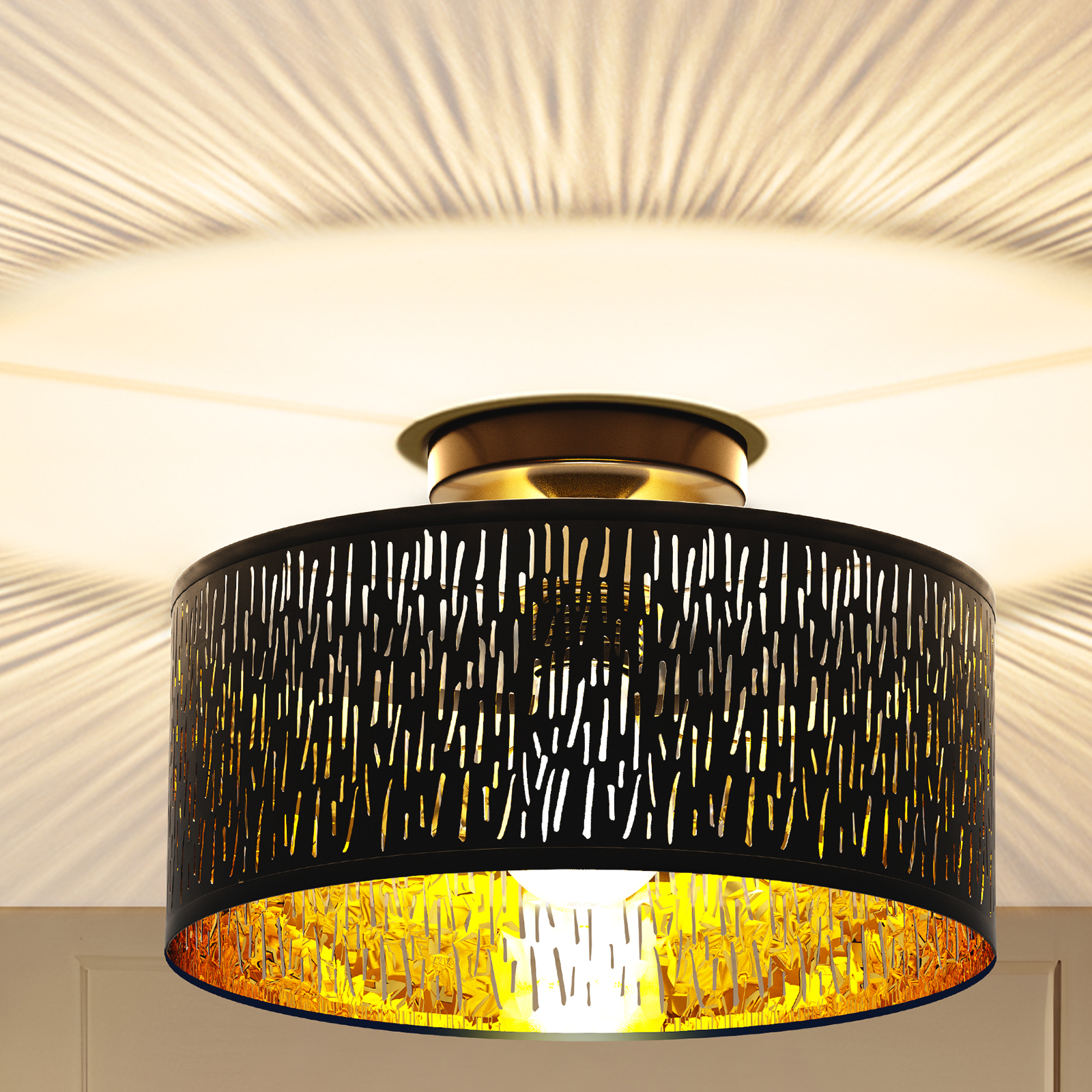 Homoyoyo LED Deckenleuchte Schwarz - American Style Rundlampe Warmweiß 30cm