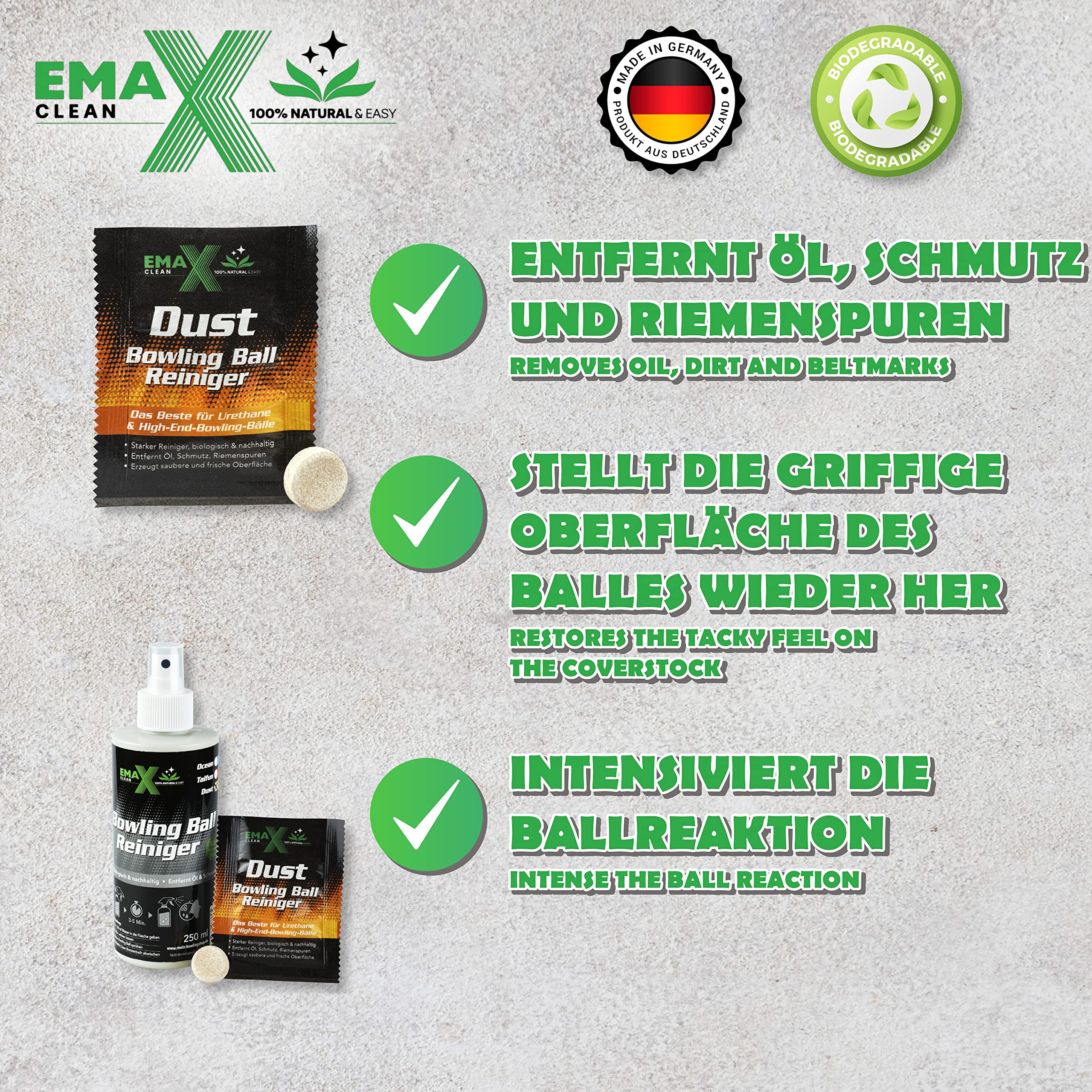 DUST | Bowling Ball Reiniger | Revolutionärer Reiniger für High-End und Urethan Bowlingbälle | Intensive Reinigung von Bowling-Kugeln | Ball-Cleaner in Tab-Form