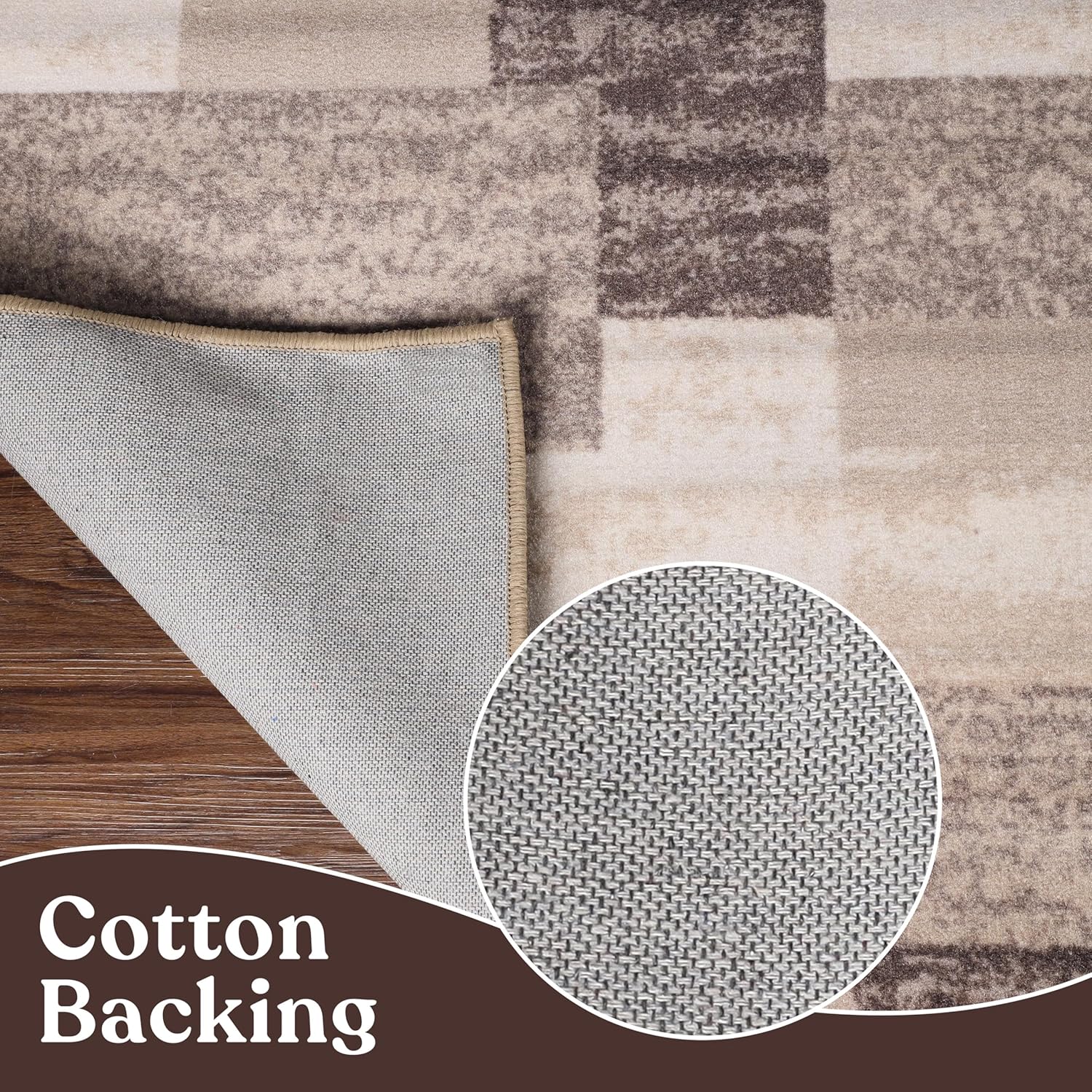 Superior Rockwood Modern Geometric Blocks Washable Indoor Area Rug, Machine Washable Rugs, for Bedroom, Living Room, Dining, Kitchen Floors, Flexible Cotton Backing, Easy Clean Rugs, 12' x 18', Beige - Image 5