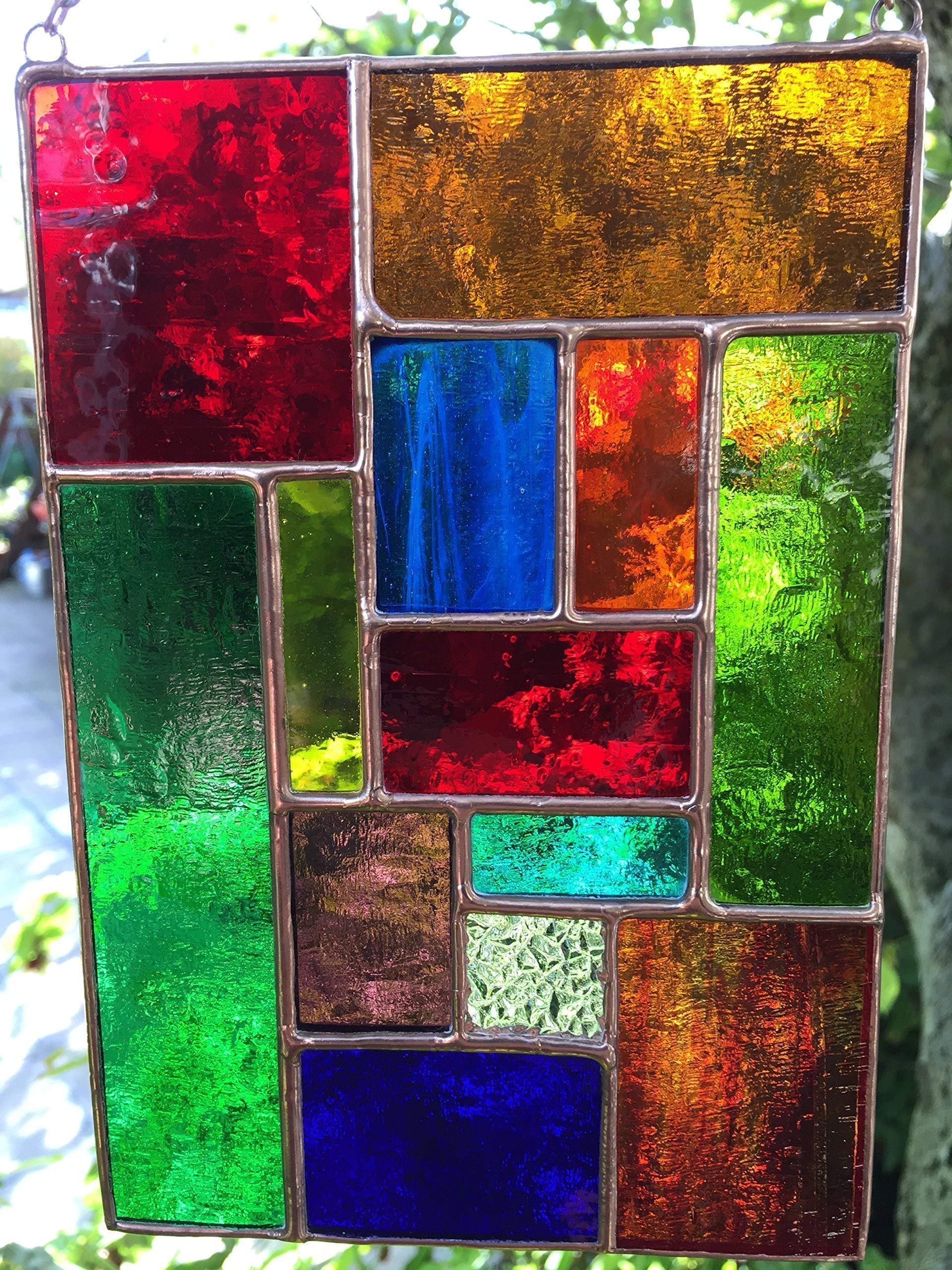 Pannello acchiappasole in vetro colorato, arte astratta in rame multicolore