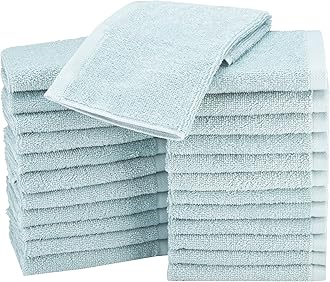 AmazonBasics Cotton Washcloth/Face Towel - 448 GSM - Pack of 24, Ice Blue