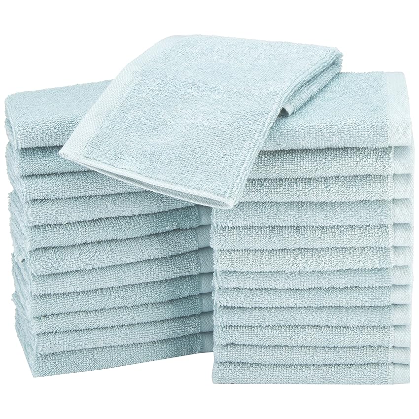 Immagine del prodotto Amazon Basics - Asciugamani in cotone, confezione da 24, washcloth, Blu Ghiaccio, 30 L x 30.5 W cm