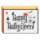 Hallmark Black and White Happy Halloween Card (Spell of Fun) Skull, Pumpkins, Bats, Spider Webs, Leaves